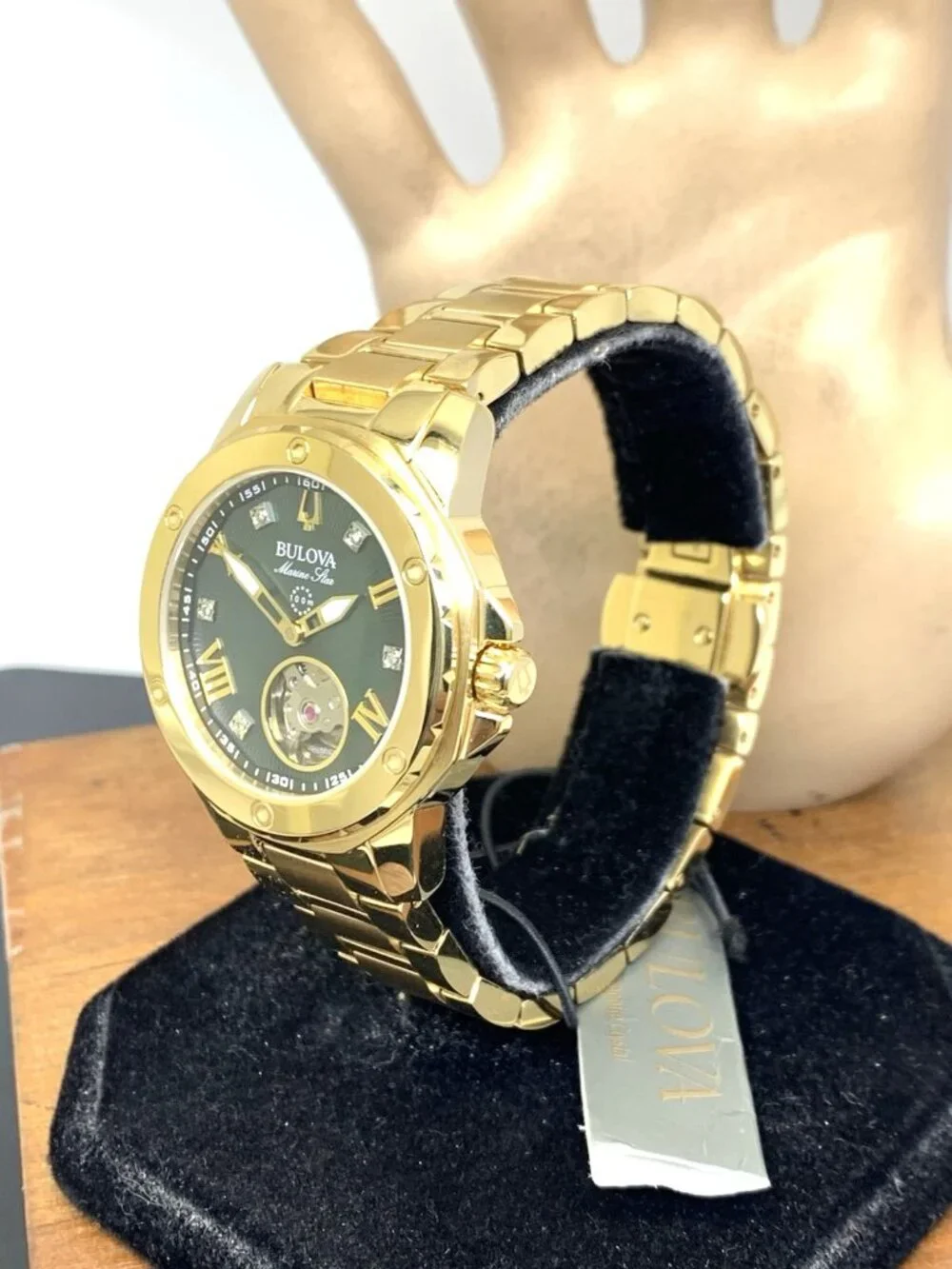 Bulova Women's Watch 97P171 Automatic Black Mother of Pearl Dial Gold Steel 35mm